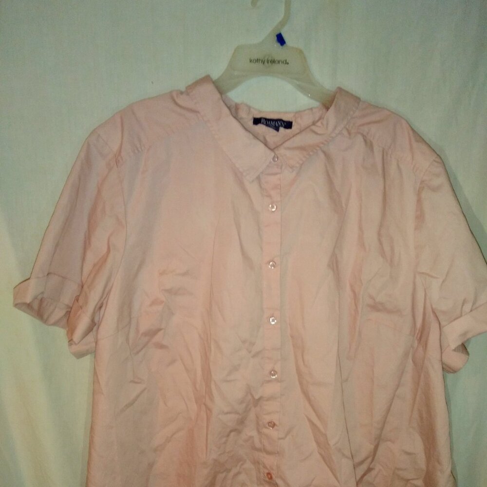 (B) Roaman's Short Sleeve Button Down Shirt Lt. Pink 32W NWOT